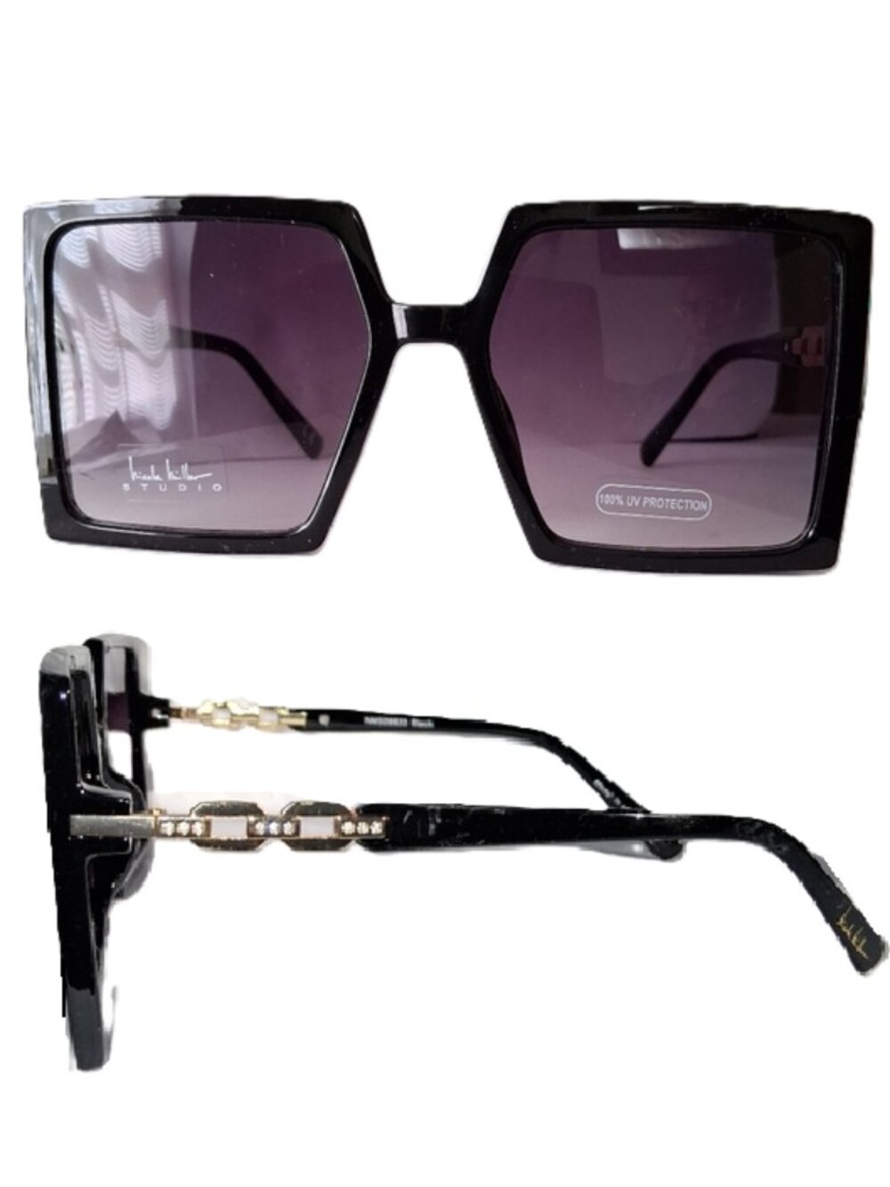 Nicole Miller Black Oversized Square Gradient Sunglasses